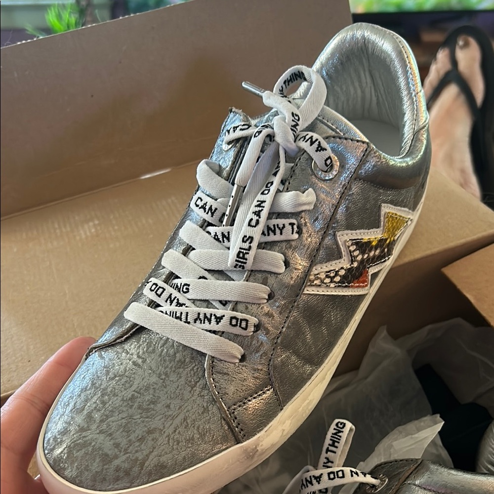 Zadig and Voltaire White and Silver Flash Ace Sneakers.